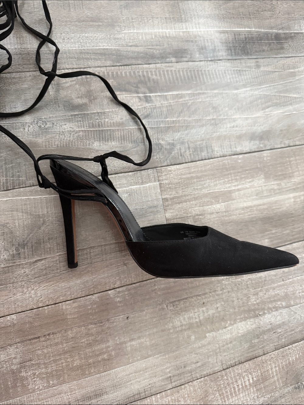 Black Pointed Lace-Up Women's Heels